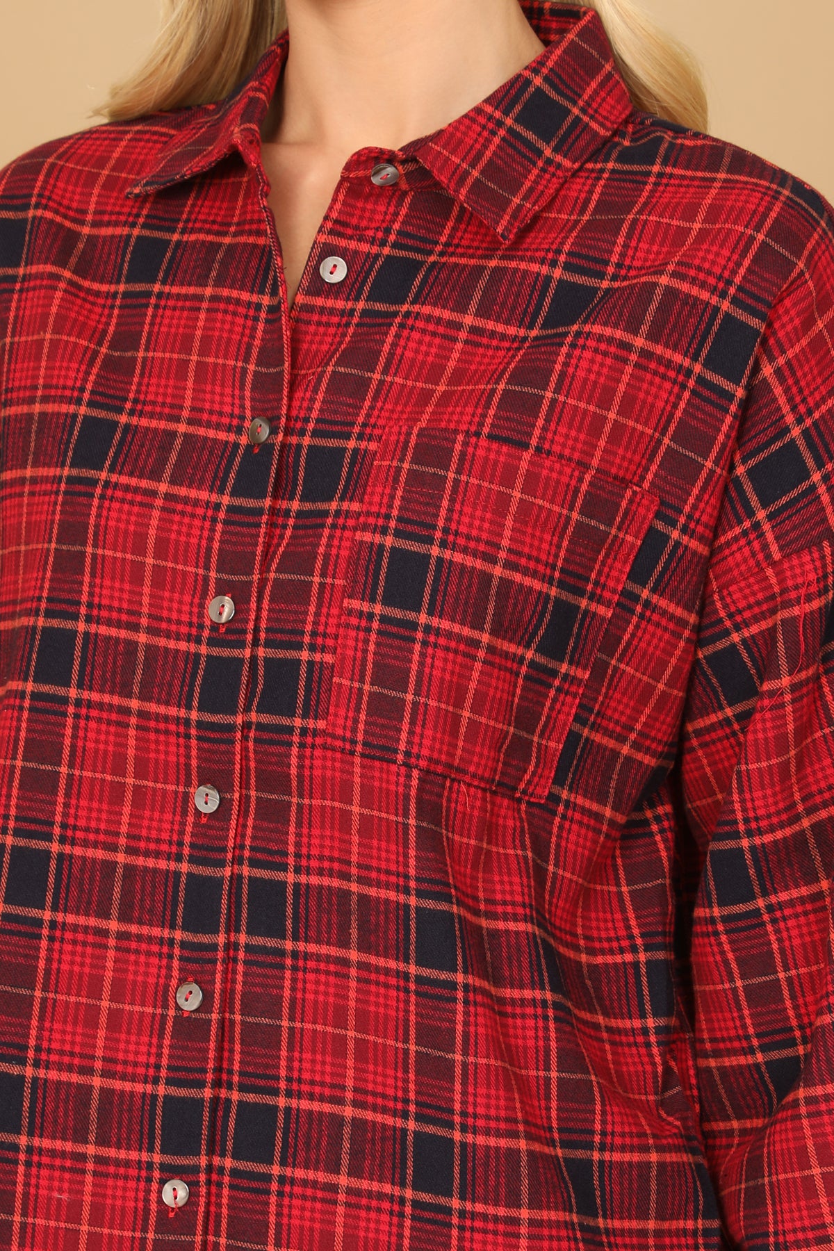 RED PLAID LONG SLEEVE BUTTON DOWN TOP 2-2-1