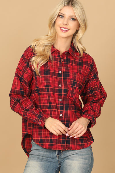 RED PLAID LONG SLEEVE BUTTON DOWN TOP 2-2-1