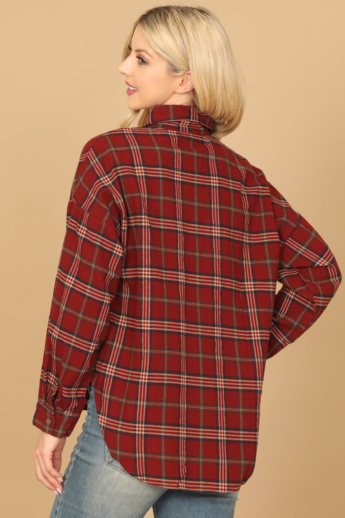 RED PLAID LONG SLEEVE BUTTON DOWN TOP 2-2-1