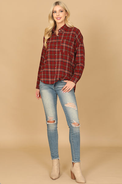 RED PLAID LONG SLEEVE BUTTON DOWN TOP 2-2-1