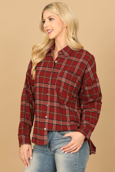 RED PLAID LONG SLEEVE BUTTON DOWN TOP 2-2-1