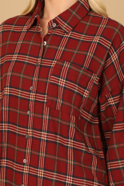 RED PLAID LONG SLEEVE BUTTON DOWN TOP 2-2-1