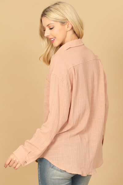 TEXTURED BUTTON DOWN LONG SLEEVE TOP 2-2-1