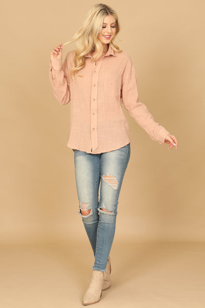 TEXTURED BUTTON DOWN LONG SLEEVE TOP 2-2-1