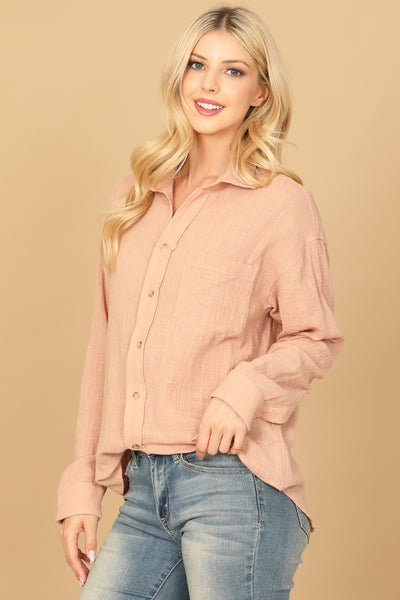 TEXTURED BUTTON DOWN LONG SLEEVE TOP 2-2-1