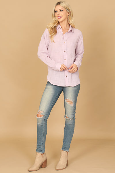 TEXTURED BUTTON DOWN LONG SLEEVE TOP 2-2-1