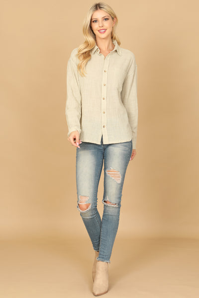 TEXTURED BUTTON DOWN LONG SLEEVE TOP 2-2-1