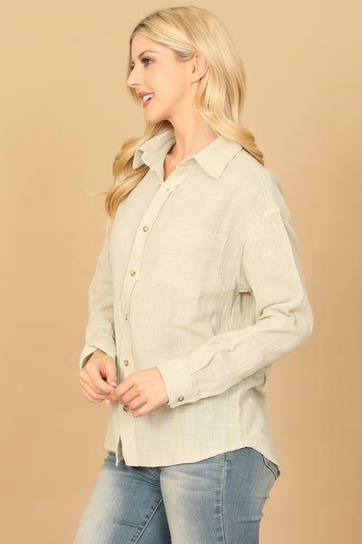 TEXTURED BUTTON DOWN LONG SLEEVE TOP 2-2-1