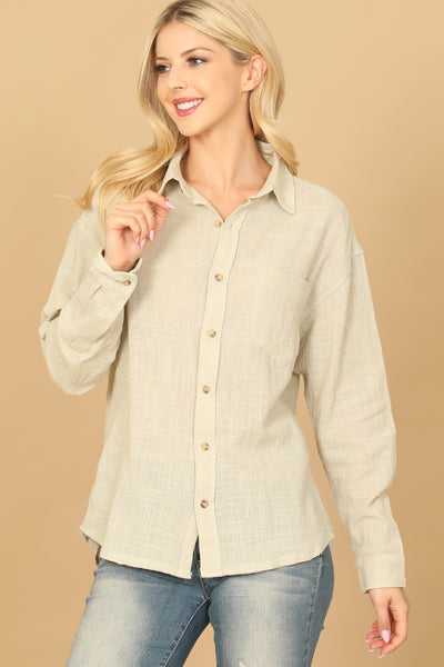 TEXTURED BUTTON DOWN LONG SLEEVE TOP 2-2-1