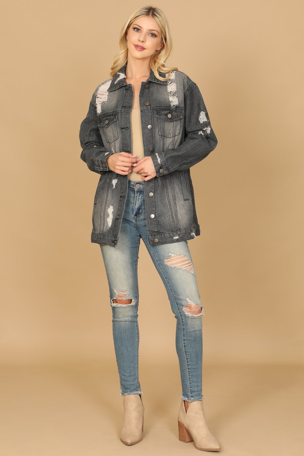 BLACK DENIM RIPPED JACKET 2-2-2