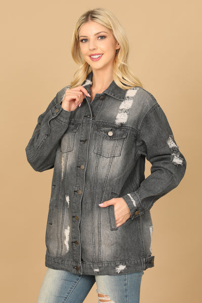 BLACK DENIM RIPPED JACKET 2-2-2