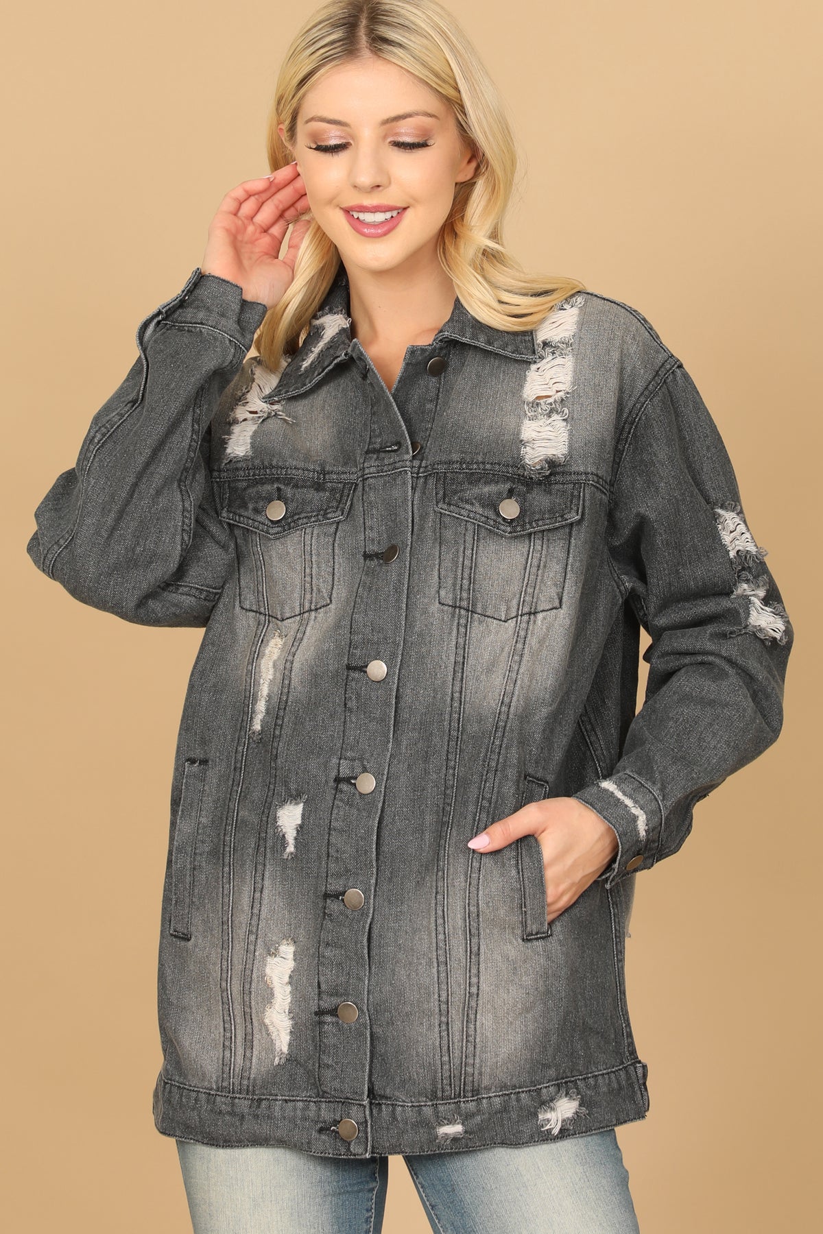 BLACK DENIM RIPPED JACKET 2-2-2