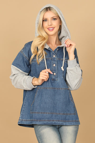 DARK DENIM KANGAROO POCKET HOODIE 2-2-2