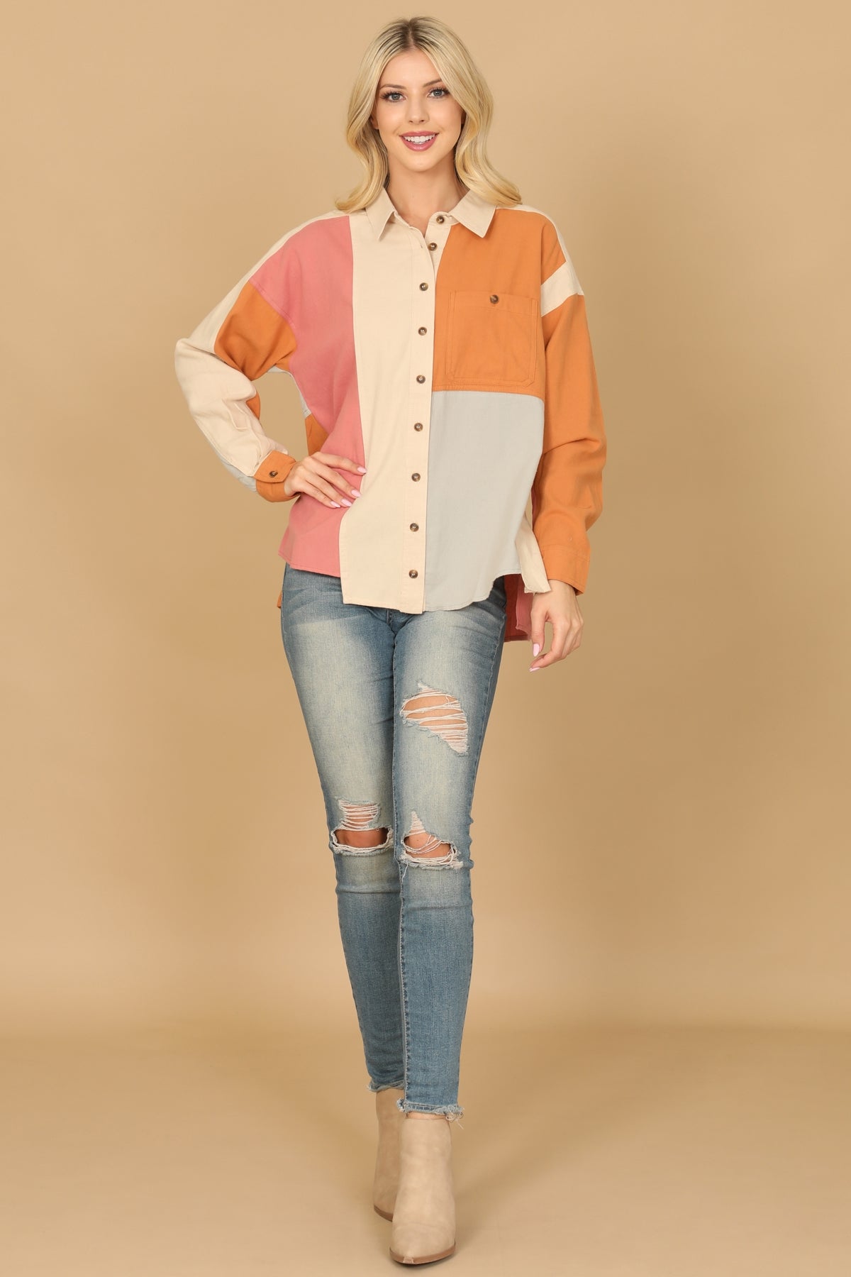 COLOR BLOCK LONG SLEEVE TOP 2-2-2