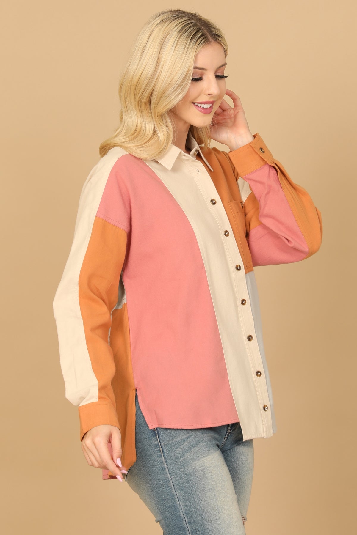 COLOR BLOCK LONG SLEEVE TOP 2-2-2