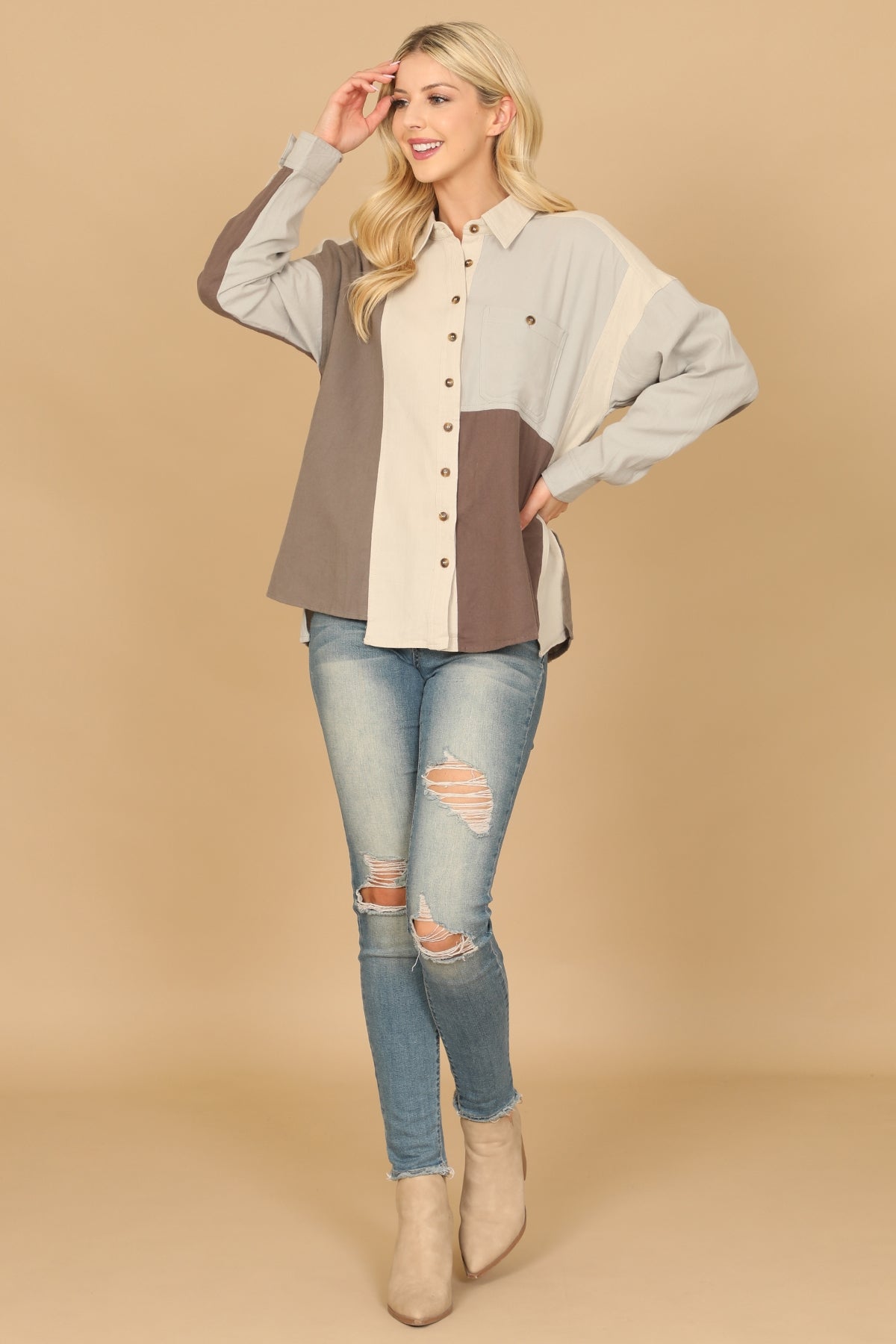 COLOR BLOCK LONG SLEEVE TOP 2-2-2