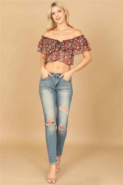 T05378-FLORAL RUFFLE OFF SHOULDER CROP TOP 2-2-1