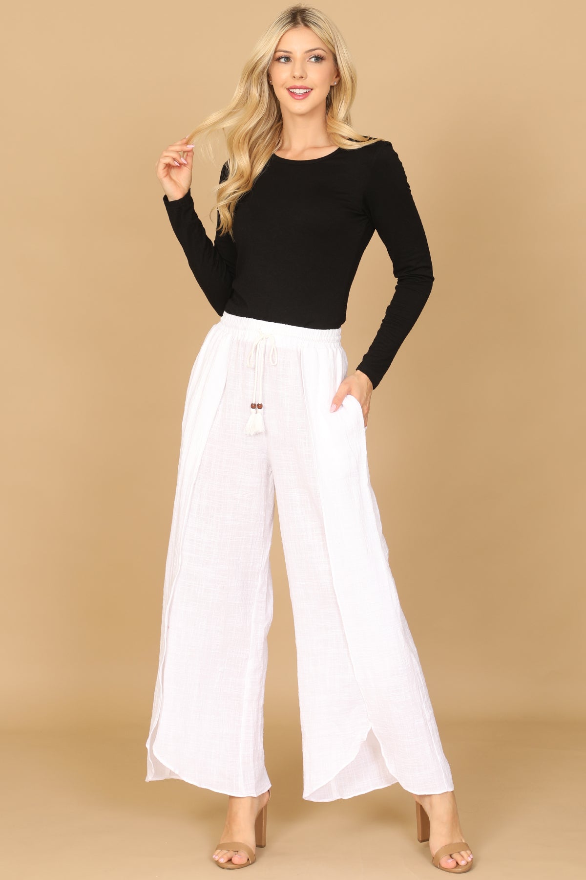 LINEN TASSEL TIE TULIP PANTS 2-2-1