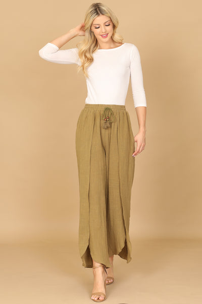 LINEN TASSEL TIE TULIP PANTS 2-2-1