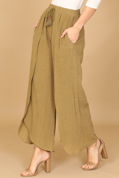 LINEN TASSEL TIE TULIP PANTS 2-2-1