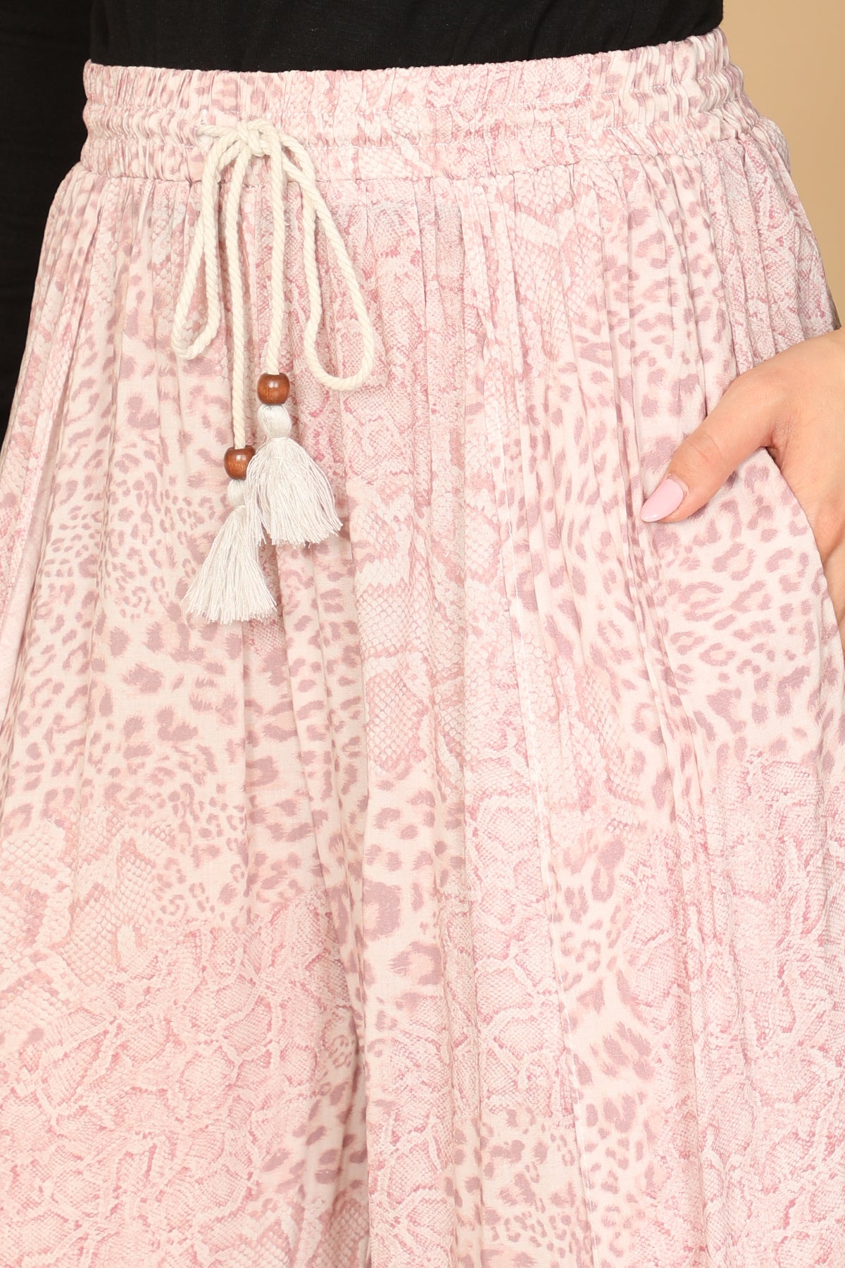 BLUSH SHAKE LEOPARD TASSEL TIE TULIP PANTS 2-2-1