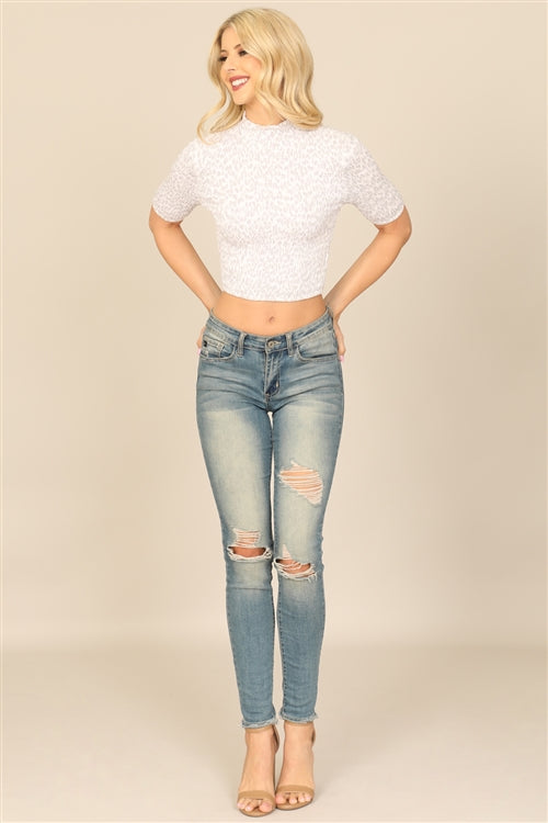 T05174-HIGH NECK SHIRRING LEOPARD CROP TOP 2-2-1