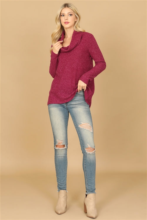 T6992-LONG SLEEVE COWL NECK RIBBED TOP 2-2-3