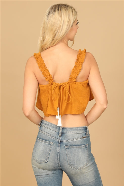 T00563-RUFFLE STRAP FLOWY CROP TOP 2-2-1