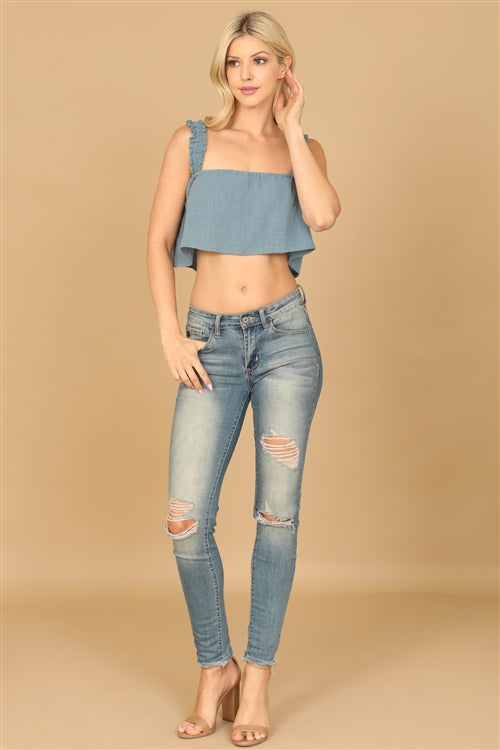 T00563-RUFFLE STRAP FLOWY CROP TOP 2-2-1