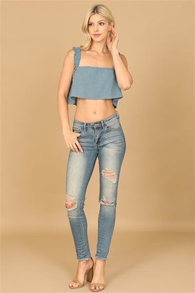 T00563-RUFFLE STRAP FLOWY CROP TOP 1-2-1