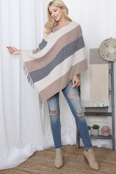 COLOR FADED STRIPES PONCHO