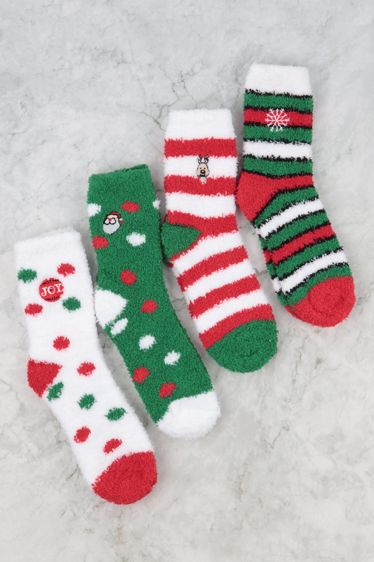 CHRISTMAS HOLIDAY PLUSH ASSORTED SOCKS ( 4 DESIGN 3 PAIRS EACH )