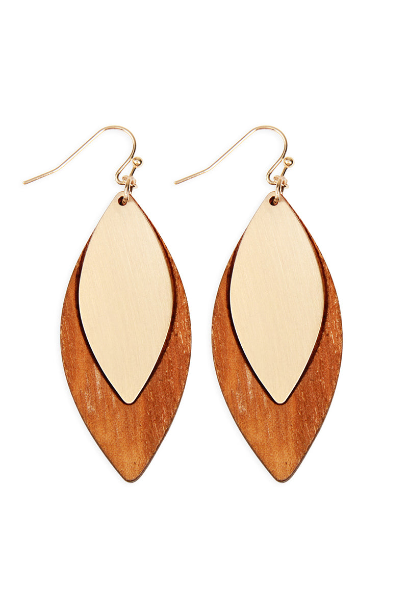 SATIN METAL WOOD EARRINGS