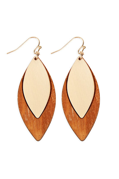 SATIN METAL WOOD EARRINGS