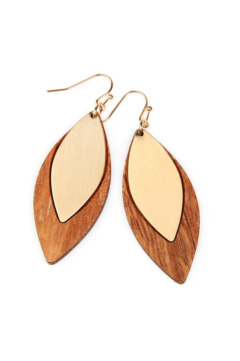 SATIN METAL WOOD EARRINGS