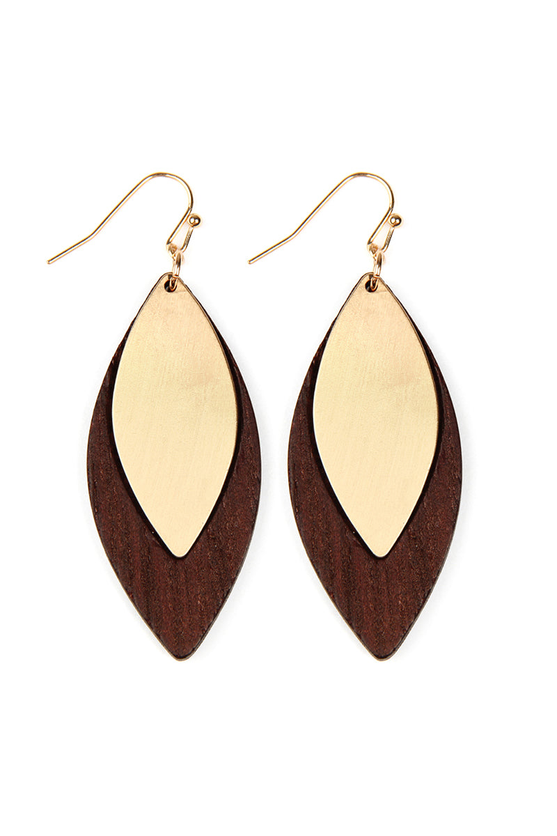 SATIN METAL WOOD EARRINGS