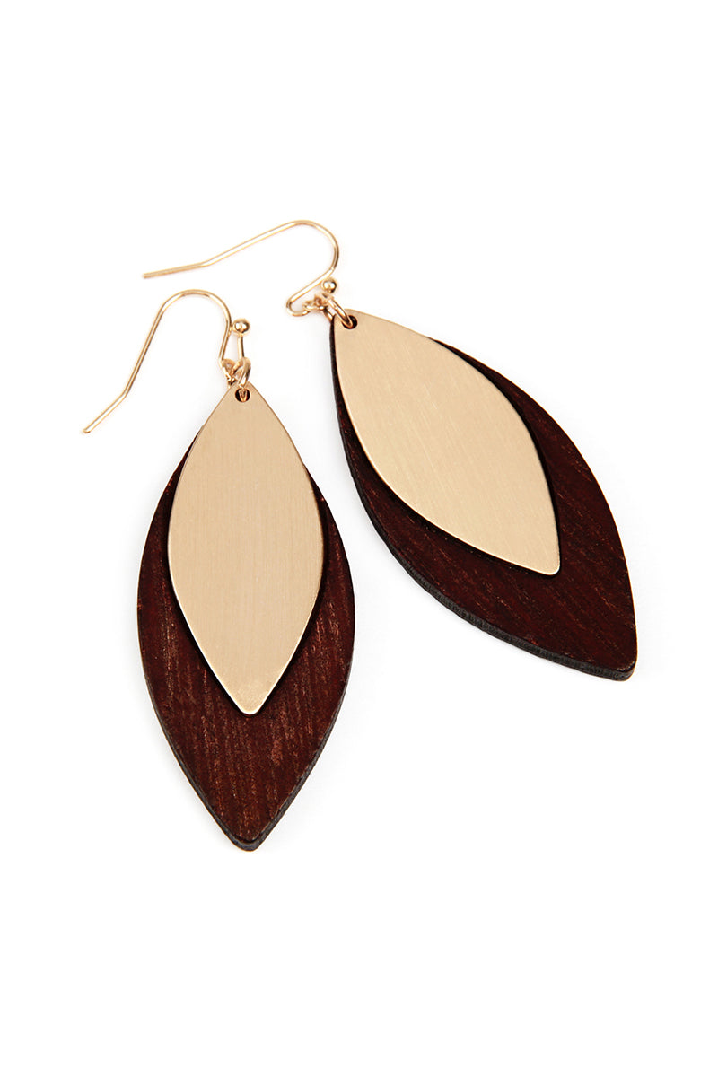 SATIN METAL WOOD EARRINGS