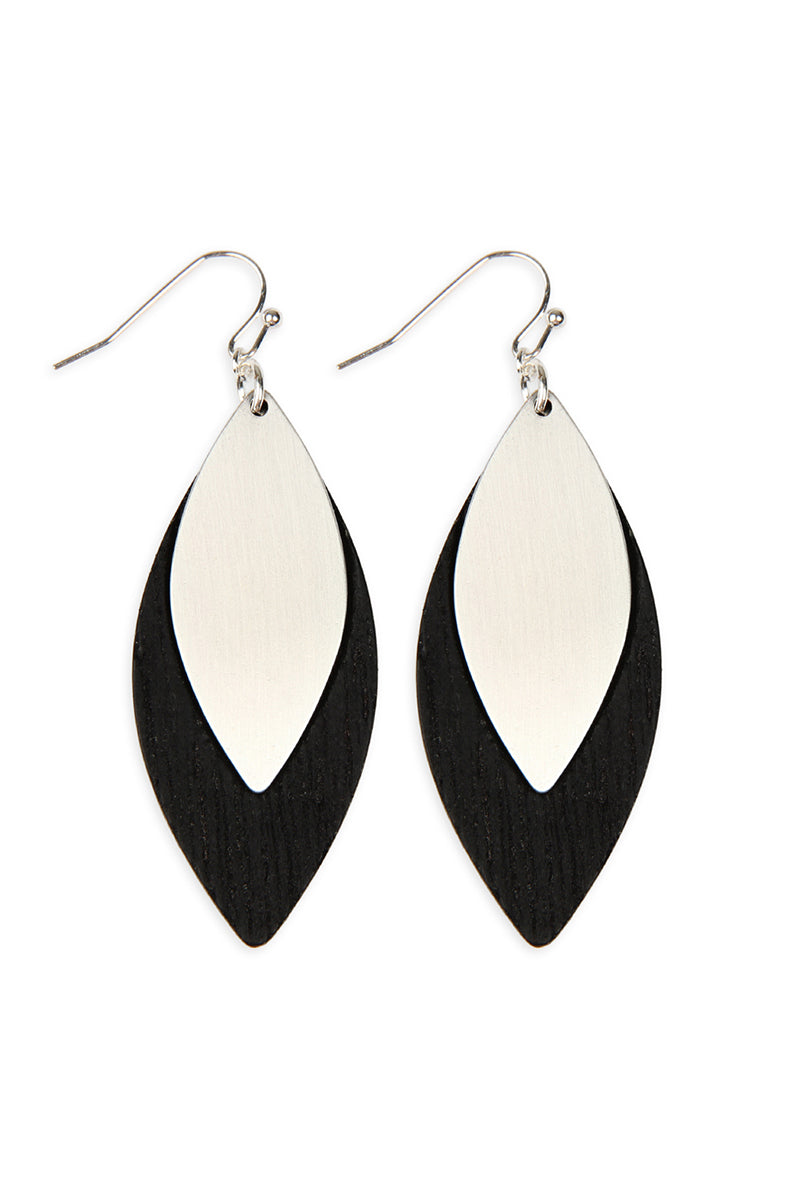 SATIN METAL WOOD EARRINGS