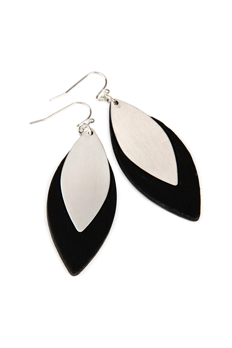 SATIN METAL WOOD EARRINGS