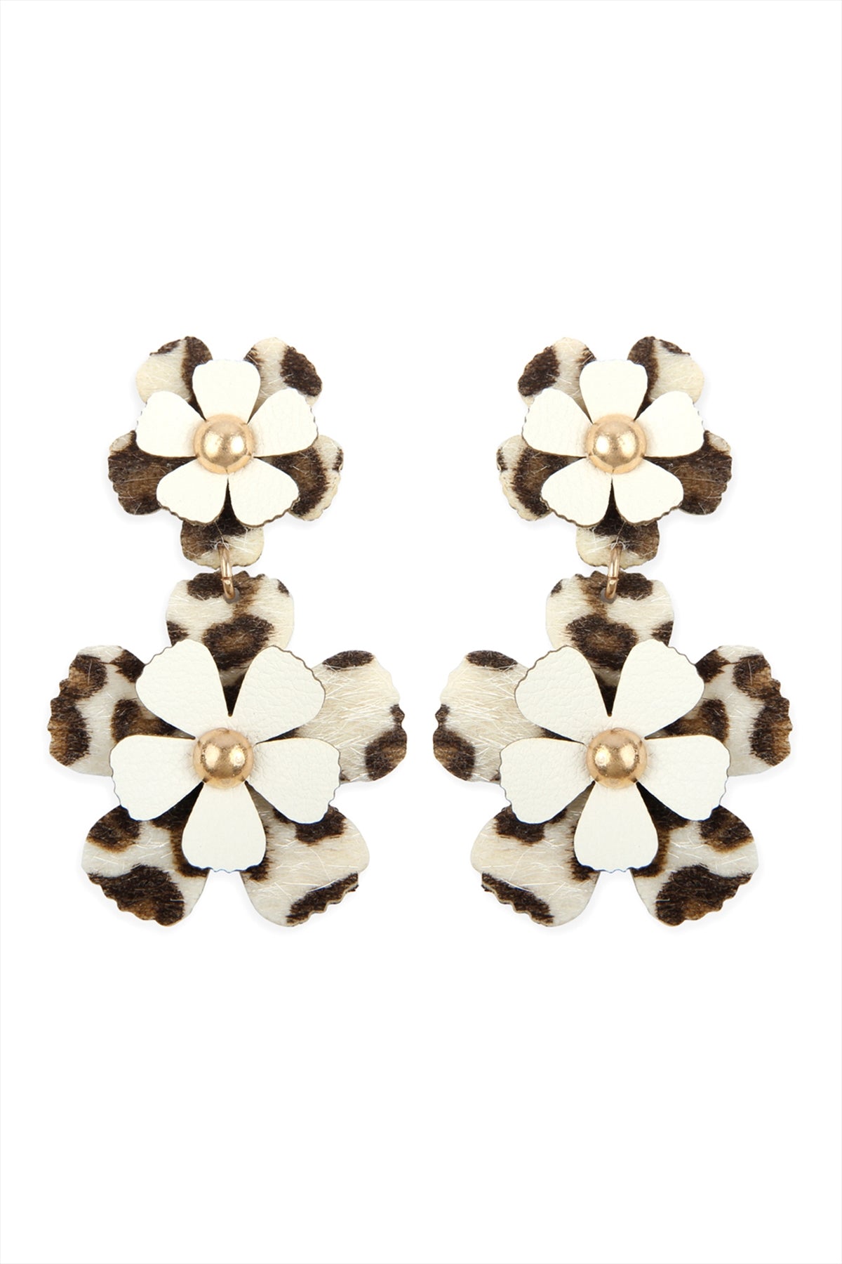 FLOWER LEATHER POST DROP EARRINGS