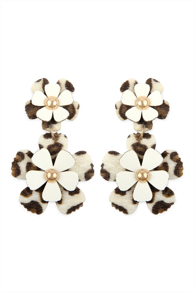 FLOWER LEATHER POST DROP EARRINGS