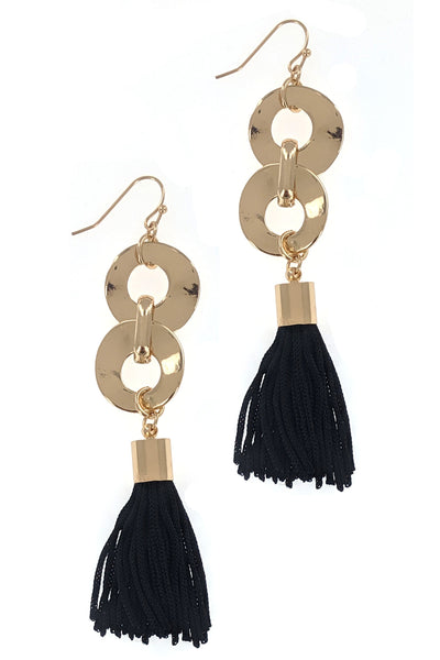BLACK GOLD WITH TASSEL DANGLING EARRINGS