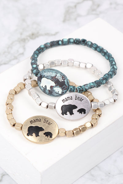METAL NUGGET BEAR ELASTIC OVAL BRACELET
