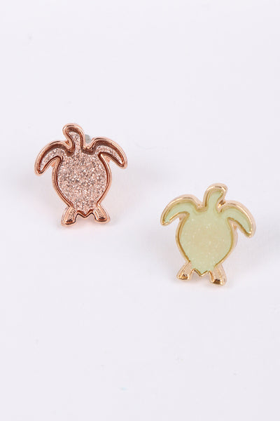 DRUZY METAL SEALIFE TURTLE POST EARRINGS