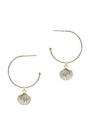 METAL EPOXY SEASHELL HOOP ROUND EARRINGS