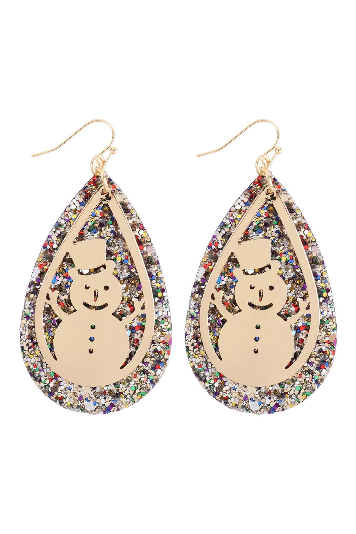 GLITTER CHRISTMAS SNOWMAN LAYERED TEARDROP EARRINGS