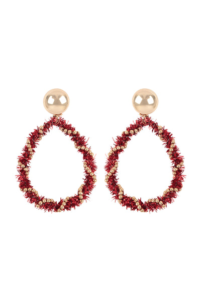 CHRISTMAS WREATH TINSEL TEARDROP SHAPE EARRINGS