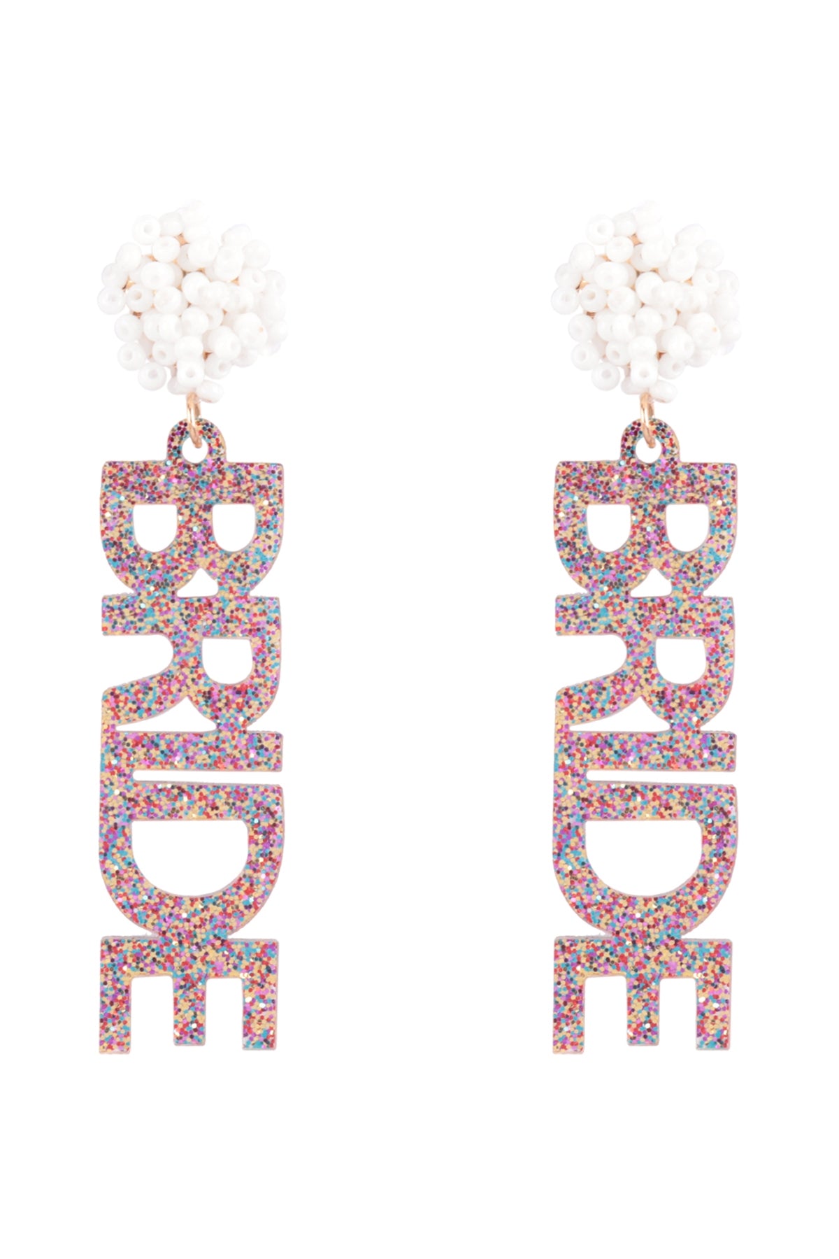 BRIDE GLITTER W/ BALL BEAD DANGLE POST EARINGS