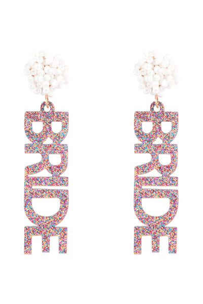 BRIDE GLITTER W/ BALL BEAD DANGLE POST EARINGS
