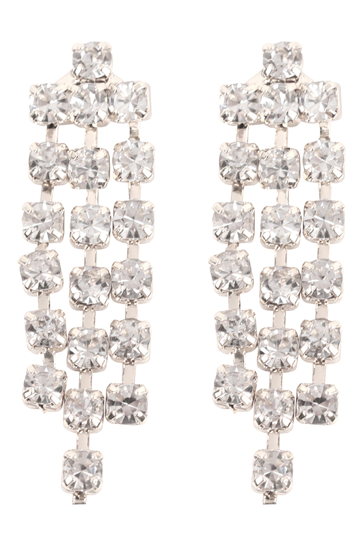 CUBIC ZIRCONIA 3 LINE CHANDELIER DROP EARRINGS